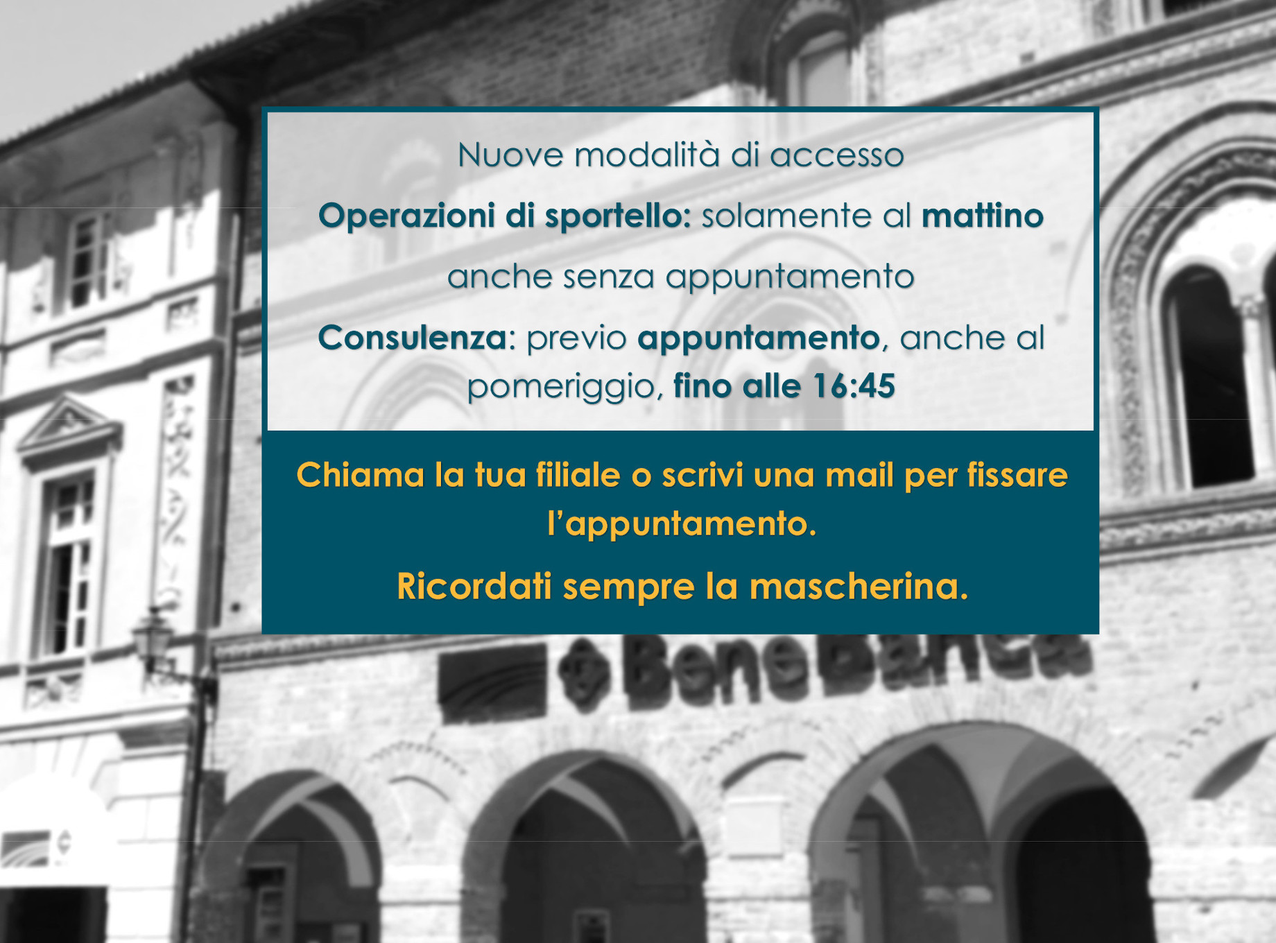 Nuove modalità di accesso in filiale